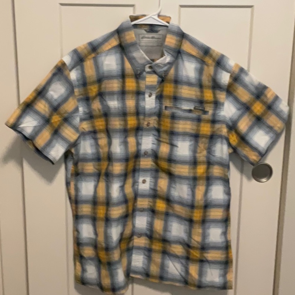 Eddie Bauer Blue and Yellow Casual Button Down Shirt